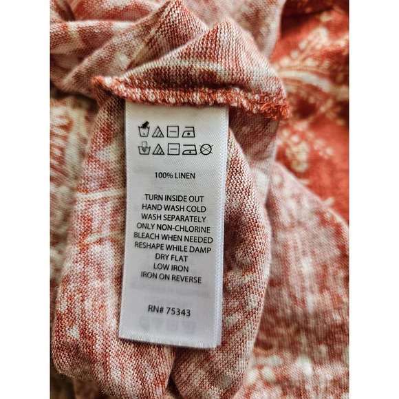 Tahari Women's Orange 100% Linen Stretch Sleeveless Collared V-Neck Top, XL - Picture 7 of 7